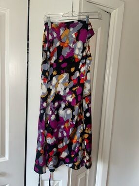 Abstract Floral Maxi Skirt in Black, Purple and Gold